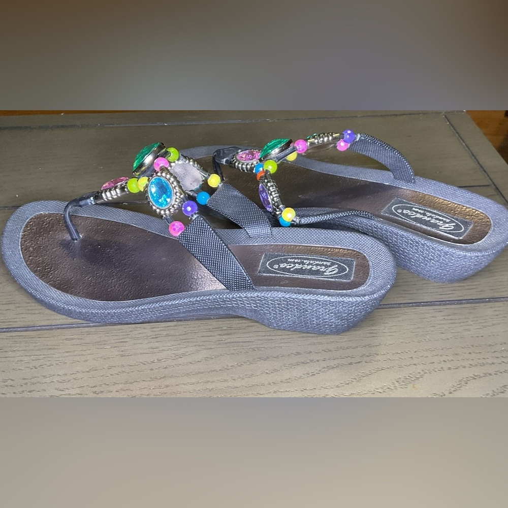 Colorful Beaded Wedge Sandals